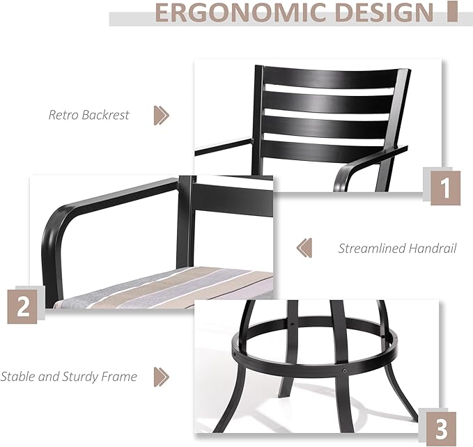 Pellebant 29.5" Outdoor Barstools Set of 2, Aluminum Swivel Patio Bar Height Stools with Back & Footrest, Rust-Proof Tall Bar Stool Chairs for Deck Lawn Garden,Milano Char