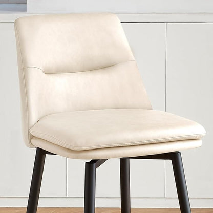 Beige Counter Height Bar Stools Set of 2, 26 Inch Seat Height with Back and Metal Legs, 360° Swivel Upholstered Faux Leather Swivel Bar Stools
