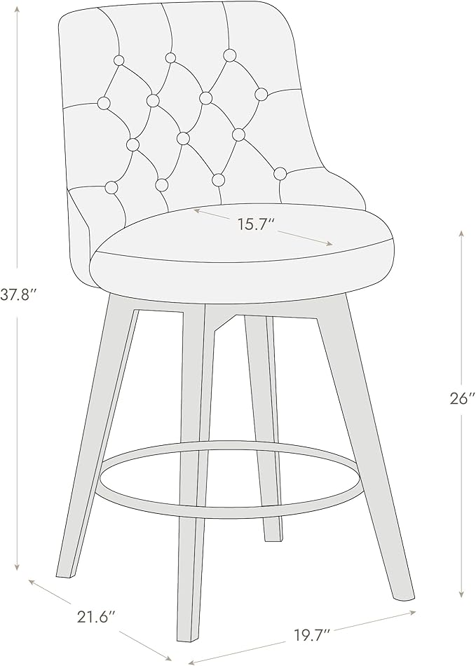 Watson & Whitely Modern Swivel Bar Stools, Faux Leather Upholstered Counter Height Bar Stools with Back, Solid Wood Legs, 26" H Seat, Set of 2, Stone Grey