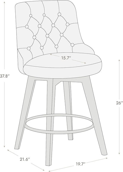 Watson & Whitely Modern Swivel Bar Stools, Faux Leather Upholstered Counter Height Bar Stools with Back, Solid Wood Legs, 26" H Seat, Set of 2, Chocolate