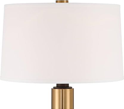 Possini Euro Design Boulevard Modern Glam Luxury 64 1/2" Tall Standing Floor Lamp Column Warm Gold Metal Living Room Bedroom House Reading Office Home Decor Entryway Dining Indoor White Drum Shade