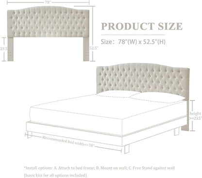 Linen Upholstered Headboard King/Cal King Size Latest Model Wall Mount, Bed Frame Mount, Featuring High-Density Sponge Padding, Luxury Texture Easy Assembly Comfort and Style-Ivory