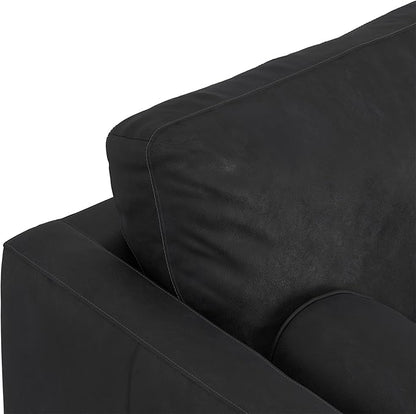 SIMPLIHOME Morrison 72-inch Wide Sofa in Lead Black Genuine Leather, Mid-Century Modern-Style Loveseat for Living Room, Single Bench Cushion, Removable Back Cushions, 2 Bolster Pillows