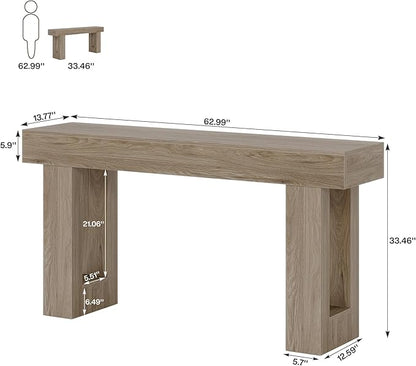 Tribesigns Farmhouse Console Table, 63-Inch Long Narrow Sofa Table Behind The Couch, Wooden Rectangular Entryway Table for Entrance, Hallway, Living Room (Grey)