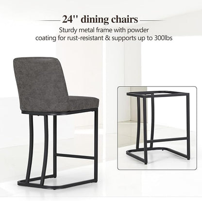 Sophia & William Counter Height 24" Bar Stool, Kitchen Counter Stool with Back,Upholstered Middle Back Dining Chair, Modern PU Leather Barstool for Pub Cafe,Dark Grey,1 Pack