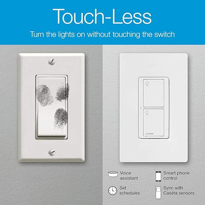 Lutron Caseta Original Smart Light Switch (Lutron Smart Hub Required), for Home, LED Lights, and Fans, 6 Amp, Single-Pole/3-Way, Neutral Required, PD-6ANS-LA, Almond, 3 Pack