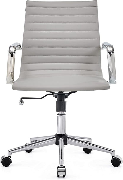 Gray Office Chair Ergonomic Computer Desk Chairs Executive Conference Room Chair Leather Modern Home Office Chair for Desk Mid Back Adjustable Swivel Chairs with Lumbar Support(Gray)…