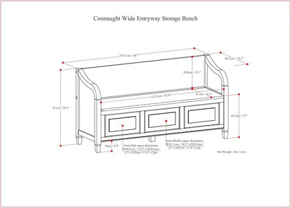 SIMPLIHOME Connaught Entryway Storage Bench - 56 inch Wide Solid Wood Wide Storage Seat in Chestnut Brown, Traditional Bench for Entryway or Living Room with Lift-Up Lid and Paneled Front