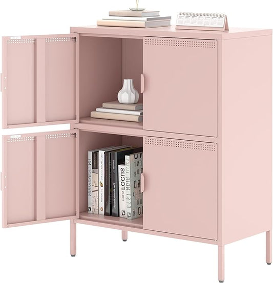 4 Door Metal Storage Locker,2-Tier Office Cabinet,Pink Metal Locker Storage Cabinet for Industrial,Home,School,Gym,31.5 x 15.8 x 40 Inches,Pink
