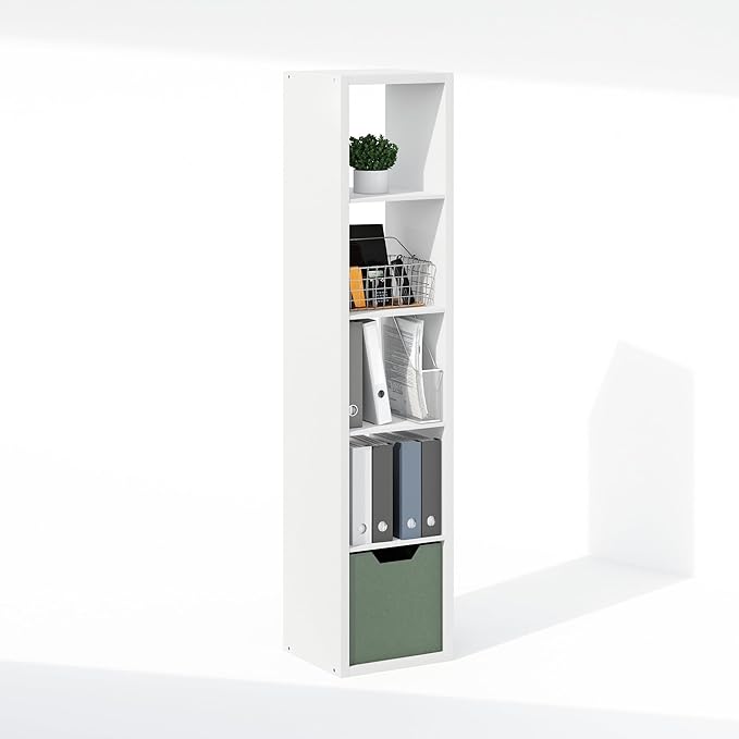 Furinno Cubic Closet Organizers and Storage, 5-Cube Closet Organizer, Open Shelf Closet Storage, Extra Thick Frame for Wardrobe, Bedroom, Living Room, White