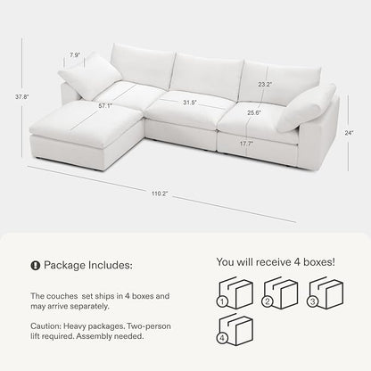 Modular Sectional Sofa, 110.2" L Shaped Modern Sofa Modular Sectional Cloud Couch with Ottoman, Modern Cloud Sectional Couches for Living Room, Deep Seat Sofa with Washable Cover