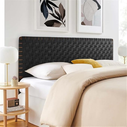 Pemberly Row Weave Vegan Leather King Headboard in Walnut Black
