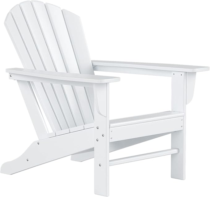 Costaelm Outdoor Adirondack Chair, HDPE Patio Chair, Weather Resistant Lawn Firepit Outside Chairs for Porch, Poolside, Garden, Backyard Deck, White