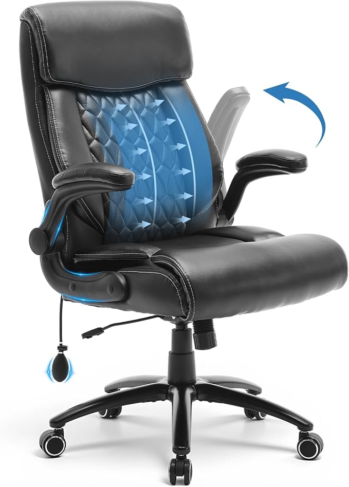 Heavy Duty High-Back Office Chair, Ergonomic Home Computer Chair with Lumbar Support & Tilt Lock, Big and Tall Executive Office Chairs for Work, Black