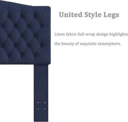 Queen Headboard Only, Upholstered Headboard for Adjustable Bed Linen Tufted Queen/Full Size Wall Mounted Head Board with Solid Wood Legs Head Board, Navy Blue