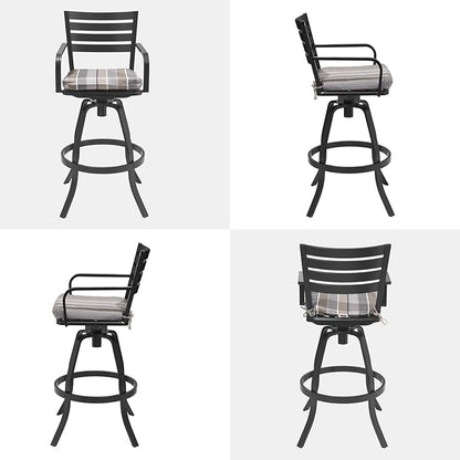 Pellebant Outdoor Swivel Barstools Set of 6, Aluminum 29.5" Bar Height Stool Chairs with Back & Footrest,Rust-Proof Tall Patio Bar Stools for Deck Lawn Garden,Milano Char