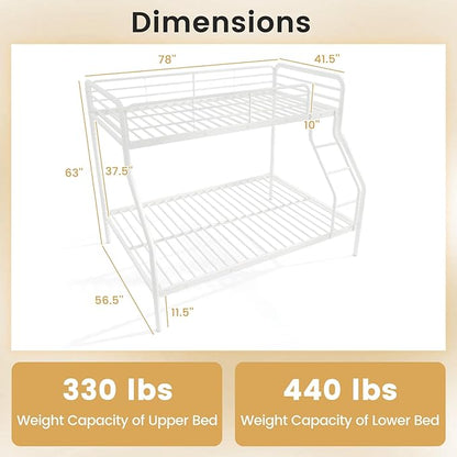 Giantex Metal Bunk Beds Twin Over Full Size, Heavy Duty Bunk Bed for Teens Adults with Ladder & Guardrails, Space Saving Metal Bunk Bed for Dorm, Bedroom, Apartment, No Box Spring Needed (White)