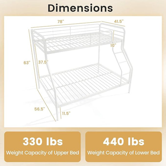 Giantex Metal Bunk Beds Twin Over Full Size, Heavy Duty Bunk Bed for Teens Adults with Ladder & Guardrails, Space Saving Metal Bunk Bed for Dorm, Bedroom, Apartment, No Box Spring Needed (White)