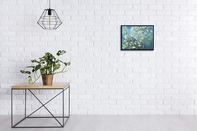 Wieco Art Framed Art Almond Blossom Floral Canvas Prints of Van Gogh Famous Oil Paintings Reproduction Flowers Pictures on Canvas Wall Art for Living Room Home Decorations Black