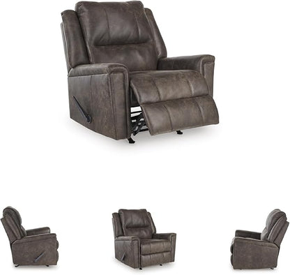 Signature Design by Ashley Skymaker Modern Faux Leather Manual Rocker Recliner with Track Arms, Dark Brown