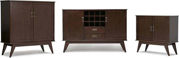 SIMPLIHOME Draper SOLID HARDWOOD 32 Inch Wide Mid Century Modern Low Storage Cabinet in Medium Auburn Brown, For the Living Room, Entryway and Family Room