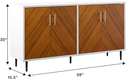 Walker Edison Fehr Modern 4 Door Bookmatch Buffet, 58 Inch, White