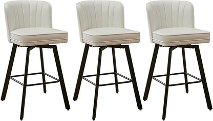 Swivel Counter Height Bar Stools Set of 3, 30'' Modern Barstools with Backs and Metal Legs, Upholstered Bar Chairs, Faux Leather White Stools for Kitchen Island Chairs
