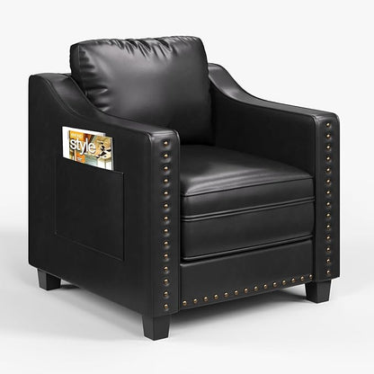 Faux Leather Accent Chair Set of 2 for Living Room, 30 Inches Barrel Upholstered Armchair, Cozy Mid Century Modern Club Arm Chair Single Sofa for Bedroom, Apartment, Reading Room, Black