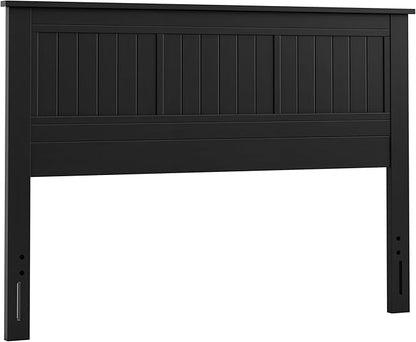 Serene Solid Wood Window-Pane Panel Headboard – Easy Assembly, Casual Coastal Style – Queen Size in Black