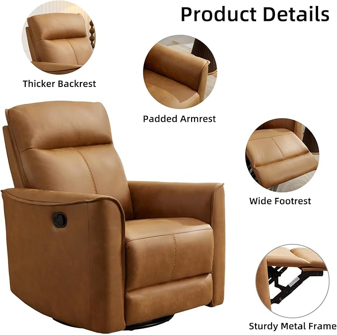 CANMOV Swivel Rocker Recliner Set of 2, Glider Rocking Chair, Nursing Chairs Swivel Glider Recliners with Soft Backrest, Leathaire Manual Reclining Sofa for Living Room Bedroom Apartment, Brown