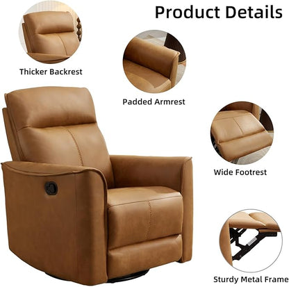 CANMOV Swivel Rocker Recliner Set of 2, Glider Rocking Chair, Nursing Chairs Swivel Glider Recliners with Soft Backrest, Leathaire Manual Reclining Sofa for Living Room Bedroom Apartment, Brown