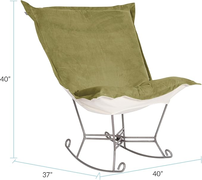 Howard Elliott Scroll Puff Rocker Seating Chair With Cover, Multipurpose Alternate Seating Butterfly Chair with Titanium Frame, Patio Furniture for Camping, Home, Indoor & Outdoor, Bella Moss