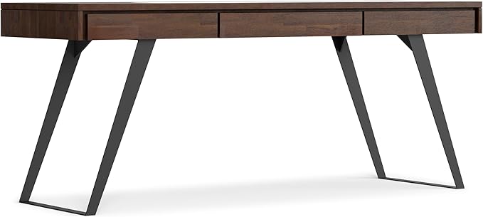 SIMPLIHOME Lowry Large Desk - 72-Inch Wide Solid Acacia Wood and Metal Writing Desk in Distressed Charcoal Brown, Modern Industrial Home Office Table with 2 Deep Drawers and Flip-Down Keyboard Tray