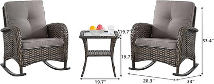 HUMMUH 5-Piece Outdoor Patio Furniture PE Wicker Patio Conversation Set,All-Weather Outdoor Rocking Chairs with Patio Couch Tables for Backyard,Poolside,Deck