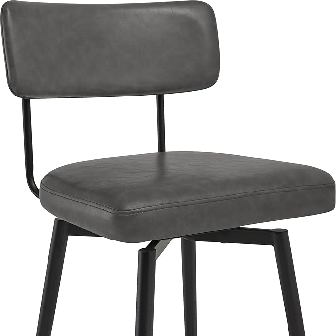 Watson & Whitely Swivel Counter Height Bar Stool Chairs Set of 2, 27.4" Faux Leather Upholstered Counter Stools with Back and Metal Frame, Grey