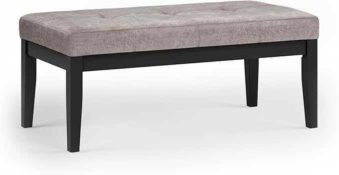 SIMPLIHOME Lacey 41 inch Wide Contemporary Rectangle Tufted Ottoman Bench in Distressed Grey Taupe Vegan Faux Leather, Assembled, For the Living Room and Bedroom