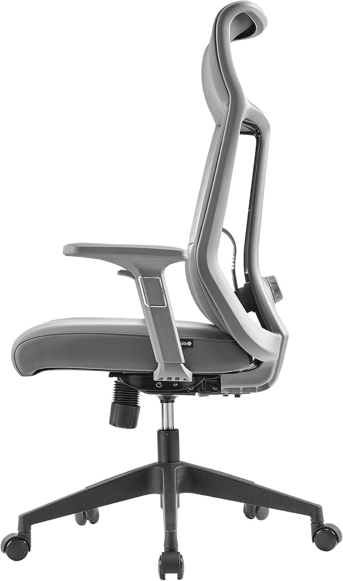 EUREKA ERGONOMIC Valen Leather Desk Chair, High Back Office Chair, Microfiber PU Leather Office Chair with Wheels, Executive Office Chair Comfy for Samll Spaces, Grey