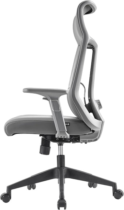 EUREKA ERGONOMIC Valen Leather Desk Chair, High Back Office Chair, Microfiber PU Leather Office Chair with Wheels, Executive Office Chair Comfy for Samll Spaces, Grey