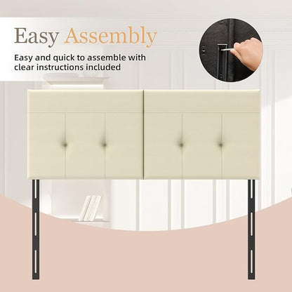 Upholstered King Size Headboard, Headboard King with Sturdy Metal Legs, Tufted Upholstery Design Bed Headboards with Adjustable Width & Height (Beige)