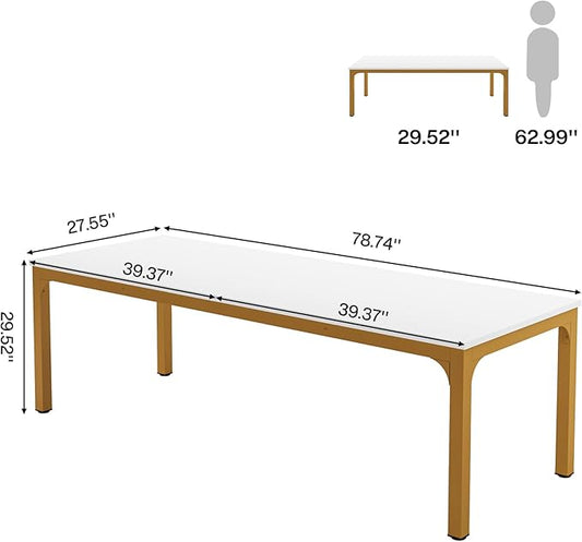 Tribesigns Modern 78.7 Inches Extra Long Computer Desk 2 Person Desk, Double Long Desk, Workstaion for Home Office, White+Gold