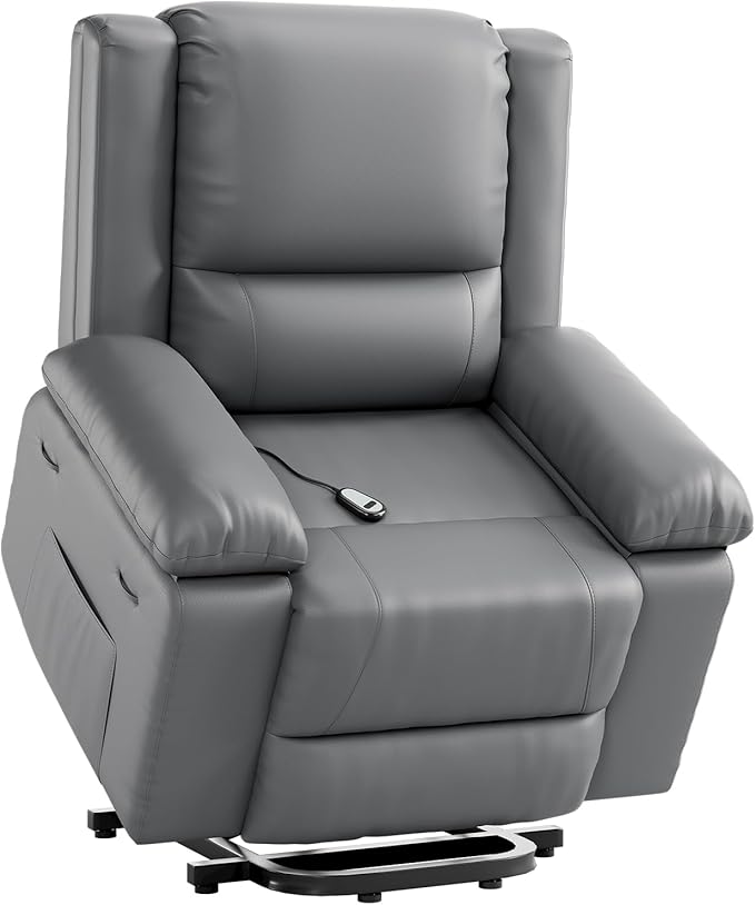PU Leather Electric Power Lift Chair, Recliner Massage Chair with Remote Control and Side Pocket for Elderly, Power Lift Recliner Sofa with Heat and Massage for Living Room, Bedroom, Gray