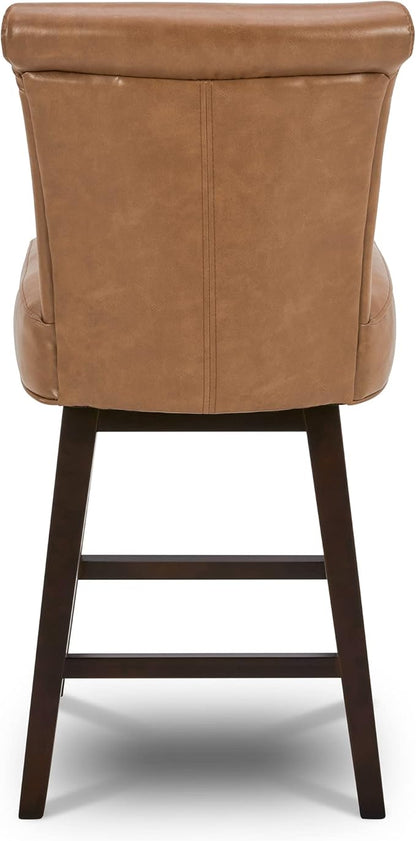 CHITA 26 Inch Counter Height Swivel Bar Stools Set of 2, FSC Certified Modern Upholstered Faux Leather Swivel Barstool Chair with Back, Saddle Brown