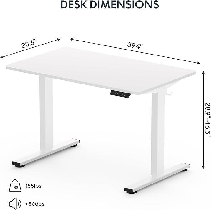 FLEXISPOT EN1 One-Piece Standing Desk 40 x 24 Inches Height Adjustable Desk for Home Office and Computer Workstation (White Frame + White Desktop)