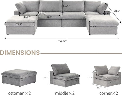 160.6'' Cloud Couch Modular Sectional Sofa with Thick Cushion,U Shaped Sofa Convertible Couch with Storage Ottomans for Living Room,Cover Washable & Removables