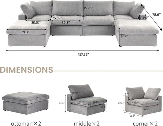 160.6'' Cloud Couch Modular Sectional Sofa with Thick Cushion,U Shaped Sofa Convertible Couch with Storage Ottomans for Living Room,Cover Washable & Removables