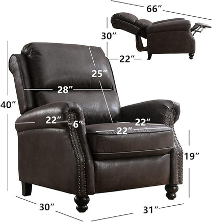 CANMOV Pushback Recliner Chair Set of 2, Faux Leather Armchair Push Back Recliner with Rivet Decoration Single Sofa Accent Chair for Living Room, Dark Grey