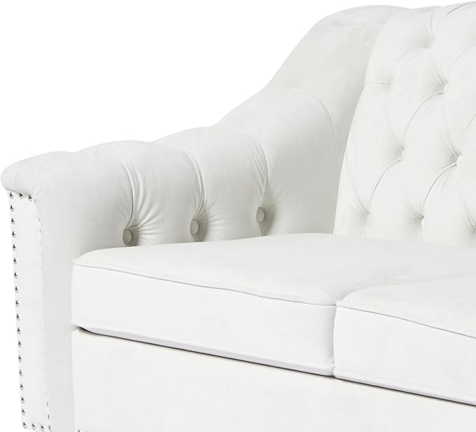 LEVNARY White Velvet Chair for Bedroom, Upholstered Sofa Chair with High Back, Mid-Century Modern Armchair with Solid Wood Legs, Single Couches for Living Room (White)