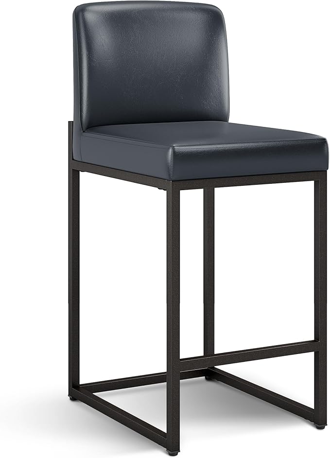 ALPHA HOME 24 Inch Bar Stools, Kitchen Counter Stools with Backs, PU Leather Barstools, Kitchen Stools with Back&Upholstered Footrest, Sturdy Chromed Metal Steel Frame, Midnight Blue