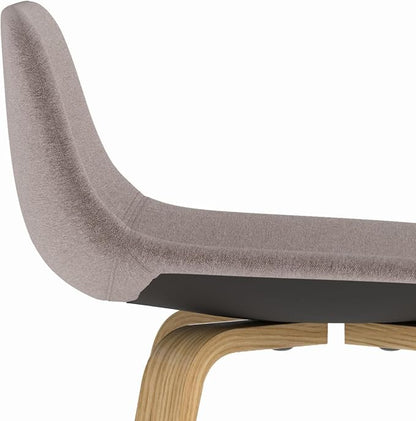 SIMPLIHOME Randolph Counter Stools (Set of 2) - 28 Inch Seat Height Upholstered Bentwood Kitchen Seats in Mocha Polyester Linen, Mid Century Modern Seating with Curved Backrest and Chrome Footrest