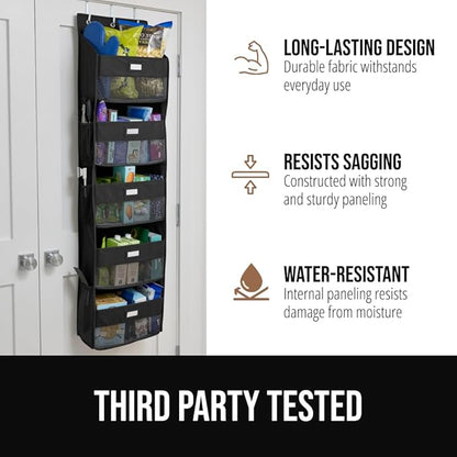 GORILLA GRIP Over The Door Organizer Storage, 5 Deep Hanging Shelves, Holds 50lbs, Closet Organizers Shelf for Bedroom, Bathroom, Nursery, Dorm Essentials, 3 Metal Hooks, 58x15 Inches, Black